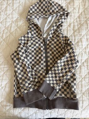 Babysprouts Kids Checkerboard Zip Hoodie - Cream & Gray 3T